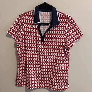 Kinona Red, white & blue Patterned Polo golf Shirt NWOT